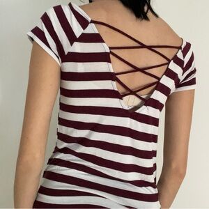 DC Burgundy and White Striped Women's Tee